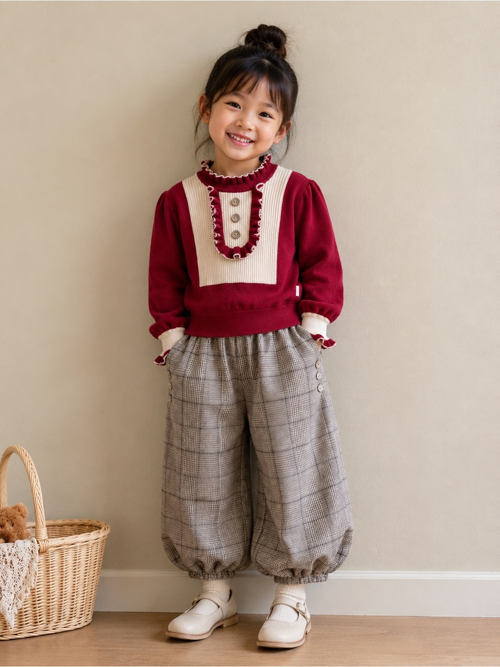 Happyology Girls 4T Vintage Fall Set - Knit Ruffle Sweater & Corduroy Trousers